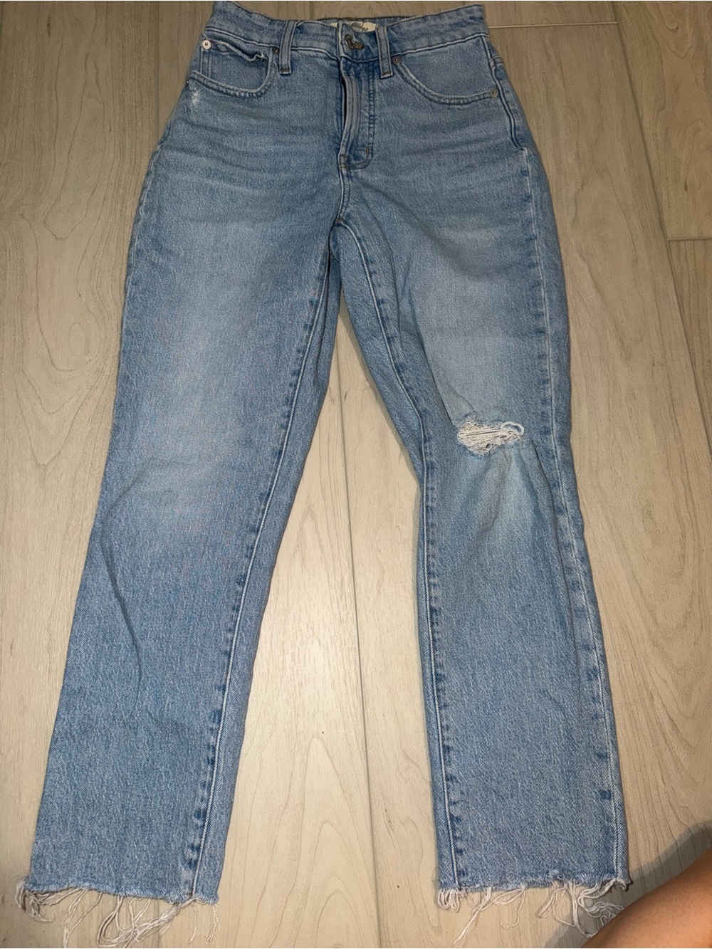 Madewell Light Blue Straight Leg Jeans with Knee Rip